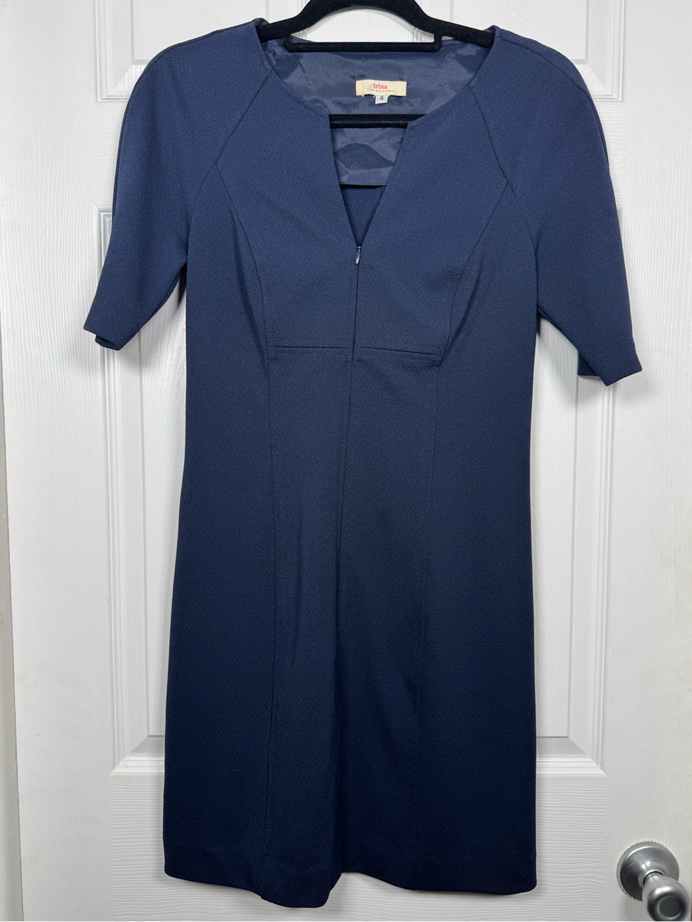 Trina Turk Blue Textured Front Zip Sheath Midi Dress Size 4